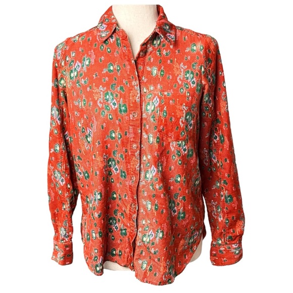Anthropologie Corduroy western coastal cowgirl Button Down shirt size 0 boho - Picture 5 of 9